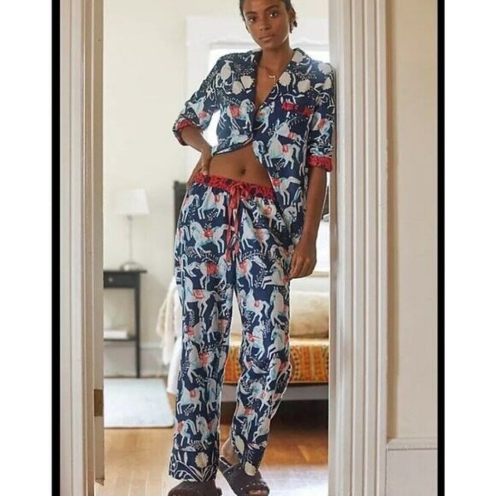 Anthropologie Cornelia O'Donovan Sweet Dreams Horse flannel pajama set (Size S)